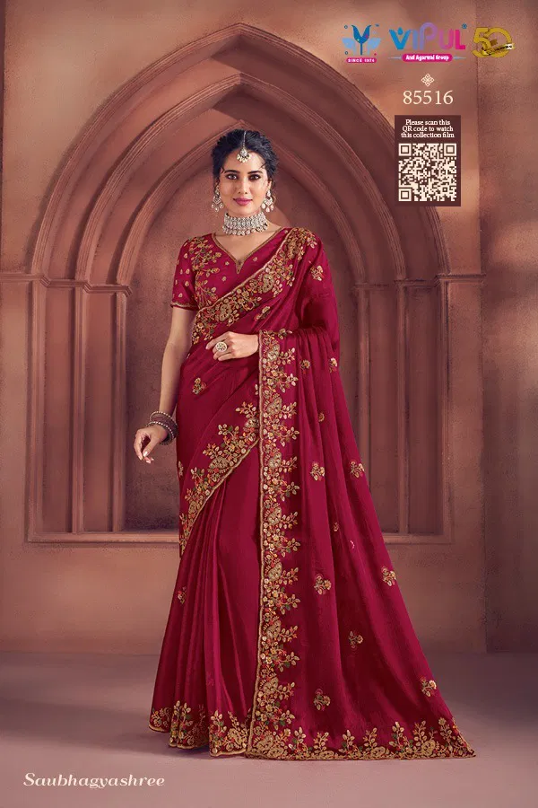 Saubhagyashree By Vipul Organza Party Wear Saree Wholesale In India